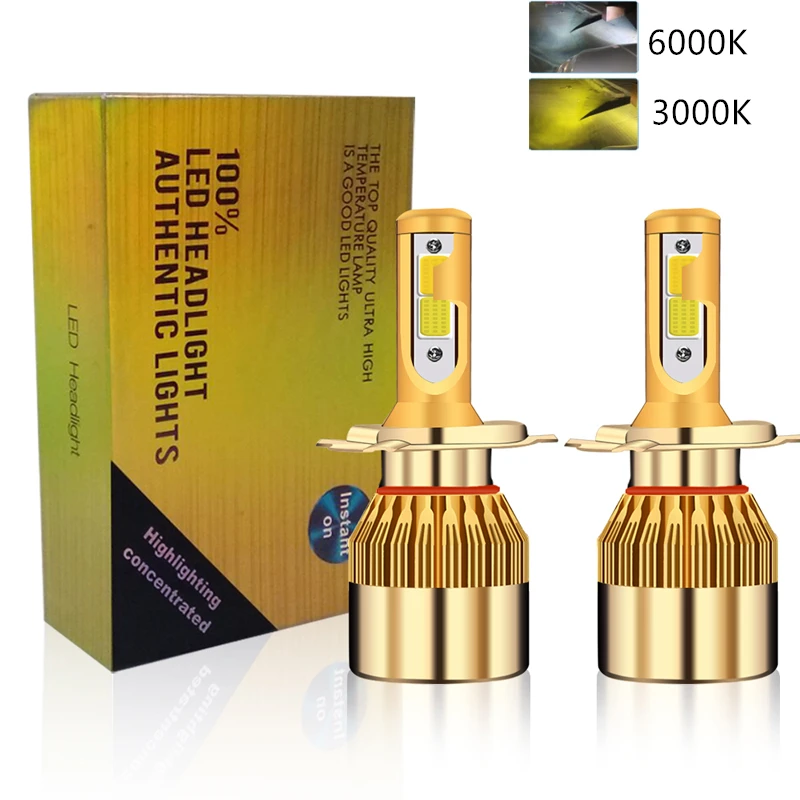 Goede Nieuwe 2x Dual Kleur 3000 k 6000 k H7 LED Licht H4 Koplampen 76 w 9600LM H8 H11 Fog lampen Lichten 9005 HB3 9006 HB4 LED Koplamp