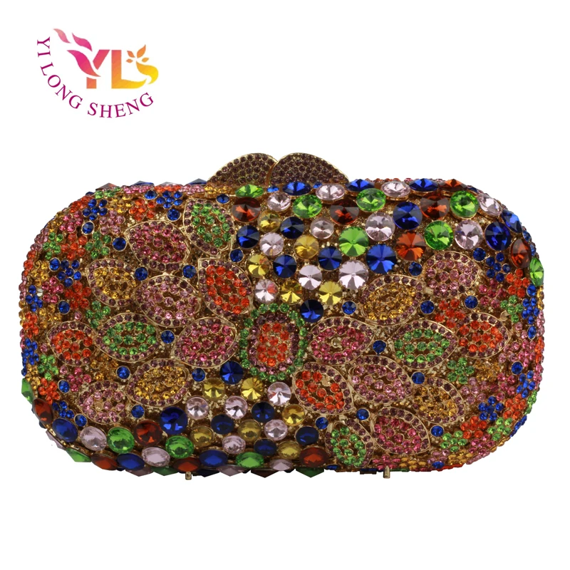 

Women Crystal Minaudiere Box Clutch Floral Clutches Handbags Rhinestone Vintage Bags Hollow Design Handbags YLS-F80