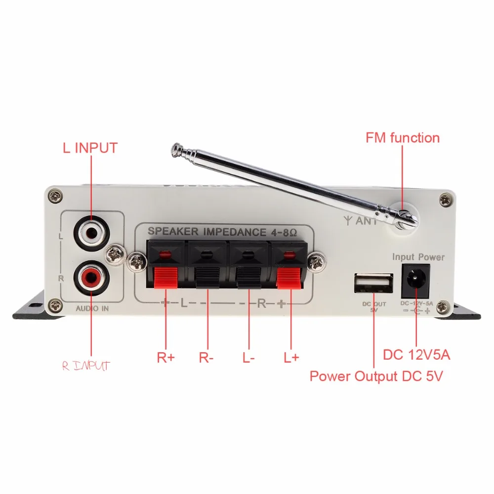 Kentiger HY-V10 20 Вт x 2 2CH Hi-Fi Bluetooth автомобильный аудио усилитель мощности fm-радио плеер Поддержка SD/USB/DVD/MP3 вход