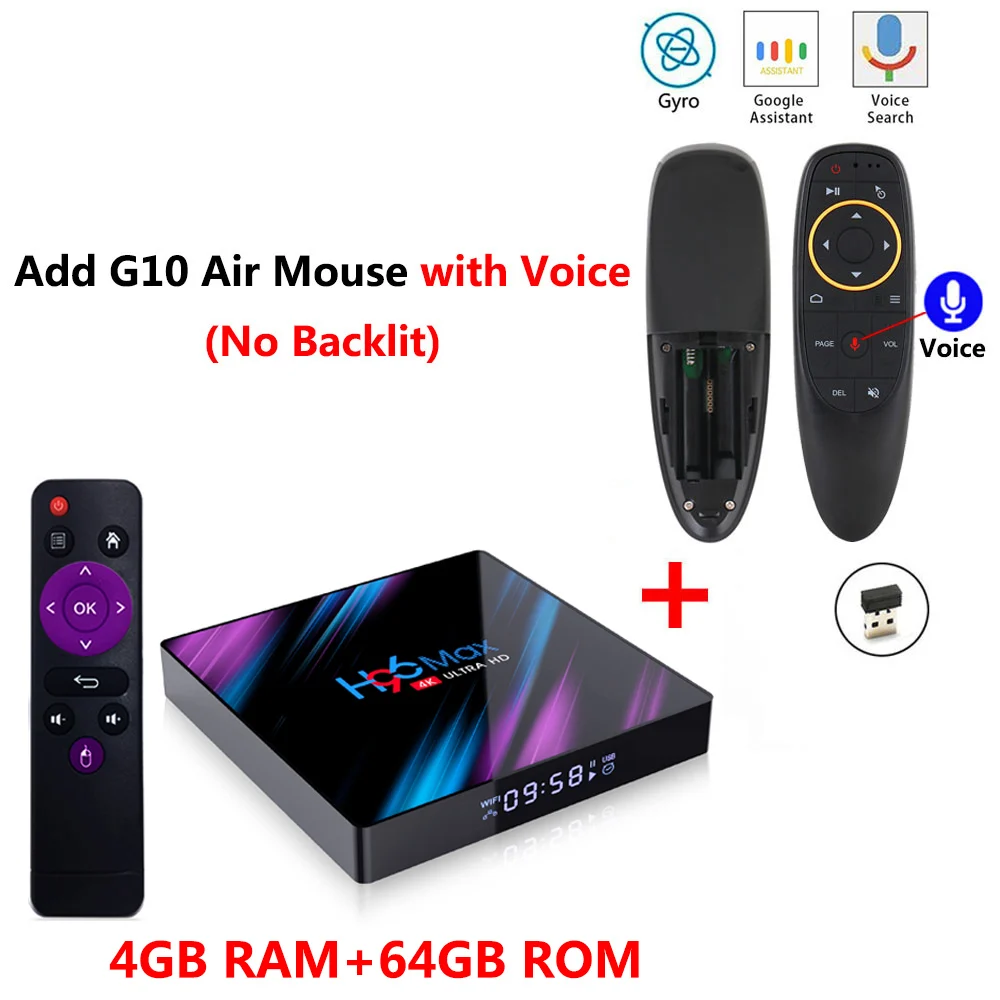 H96 MAX Smart tv Box Android 9,0 2 ГБ 4 ГБ ОЗУ 16 ГБ 32 ГБ 64 Гб ПЗУ 2,4G 5G WiFi Bluetooth 4,0 медиаплеер RK3318 4K HD телеприставка - Цвет: 4GB 64GB add G10 mic