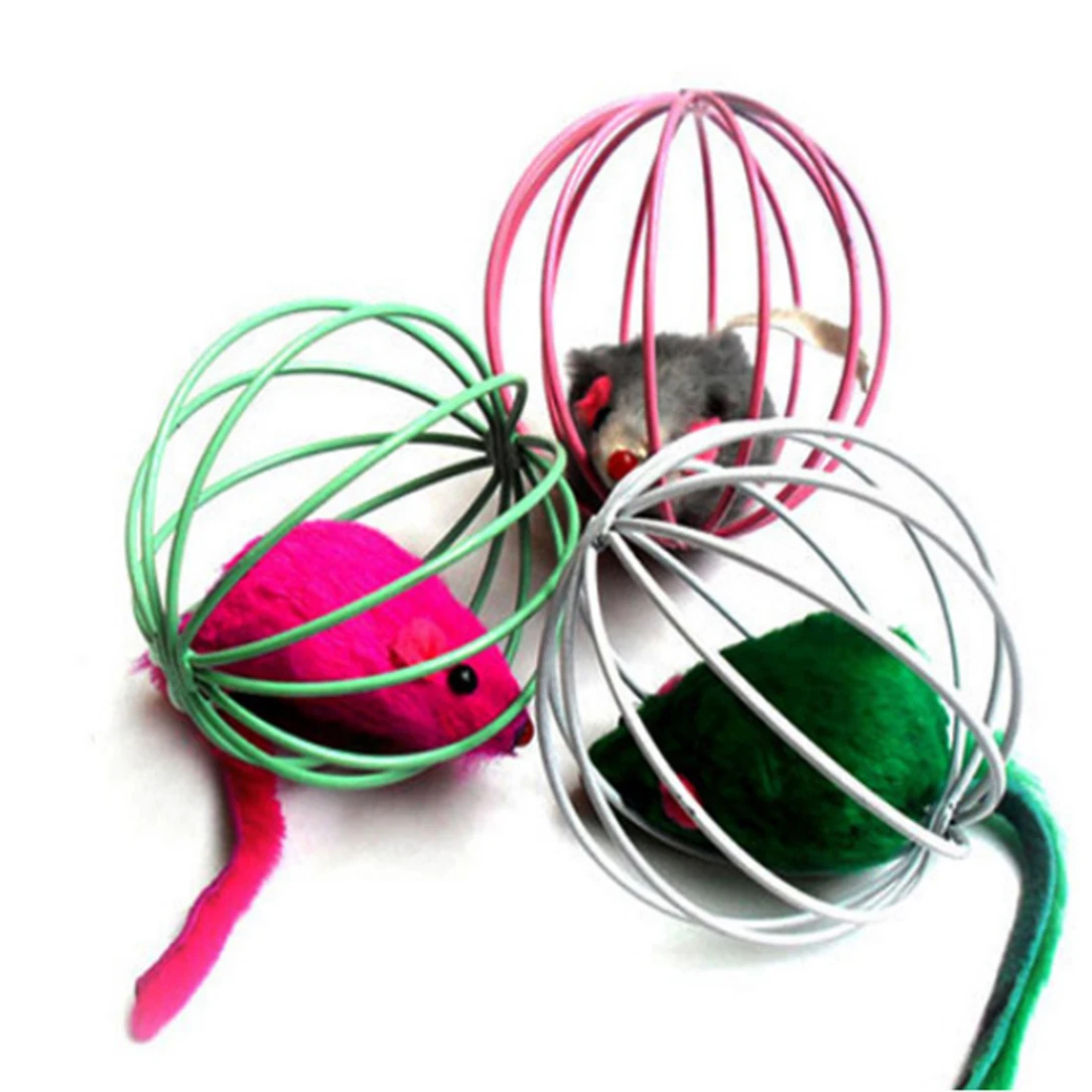 

Drop Shipping Hot Cute Kitten Artificial Mouse In Rolling Rat Cage Ball Play Toy - Color Random