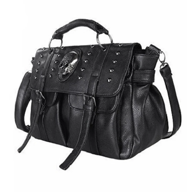 FGGS-сумка через плечо, женская модная сумка, дизайнерская сумка в стиле панк с черепом и заклепками, универсальная женская сумка, черная большая сумка-тоут - Цвет: Black
