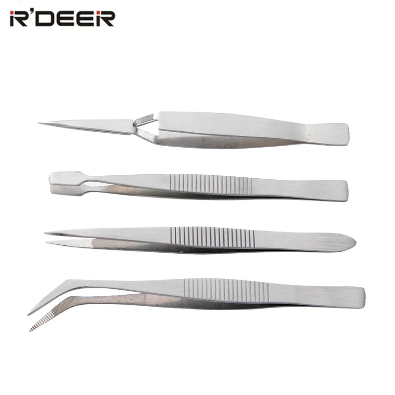 RDEER 4Pcs / Set Electronics Tweezers Forceps Set de instrumente manual de precizie din oțel inoxidabil Instrument de reparație profesională
