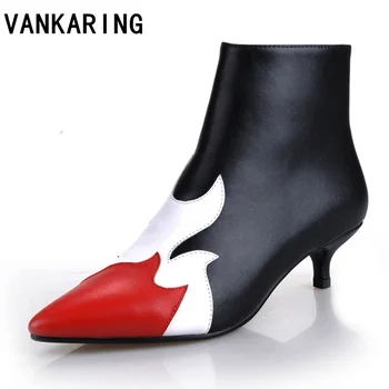 

VANKARING classic mixed color shoes women fashion ankle boots ladies genuine leather high heels black autumn winter boots women