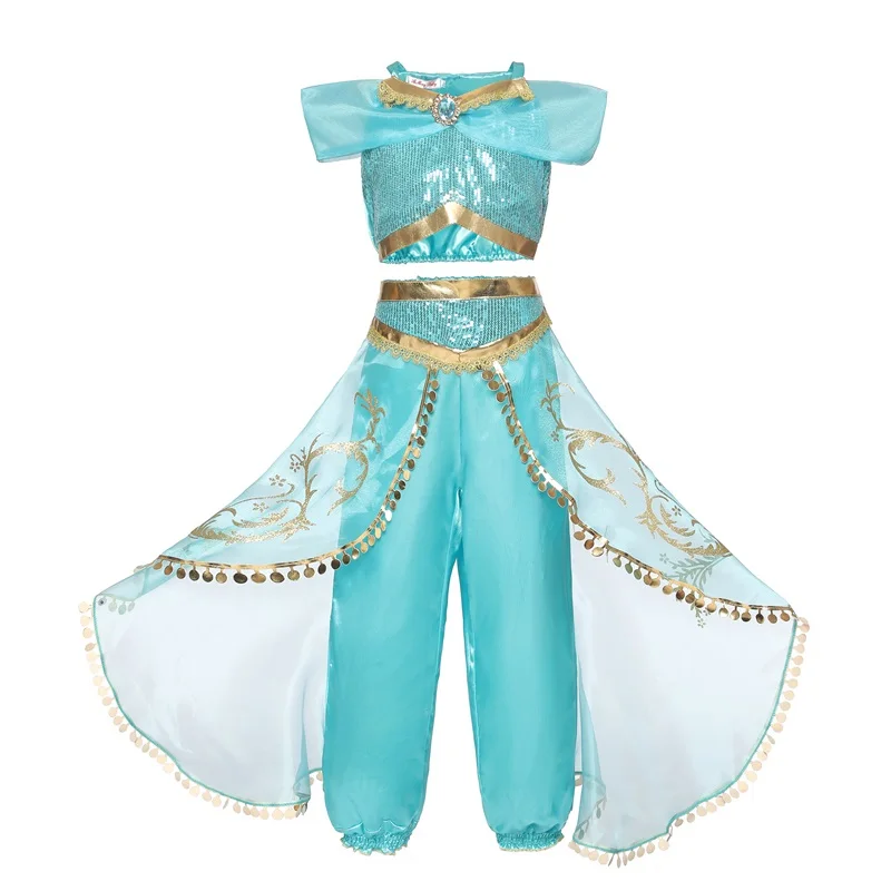 Летние платья принцесс для девочек арабское платье цвета Жасмин; нарядный костюм для детей без рукавов, с блестками и Косплэй одежда для детей вечерние Фэнтези, на танцы, 8 лет