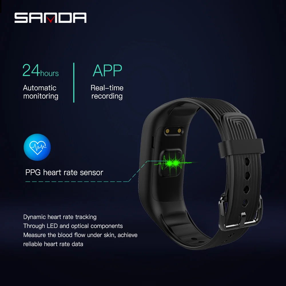 SANDA Men's and Women's Smart Heart Rate Monitor Digital Watch Pedometer Fitness Tracker Waterproof Smart Watch Business Clock