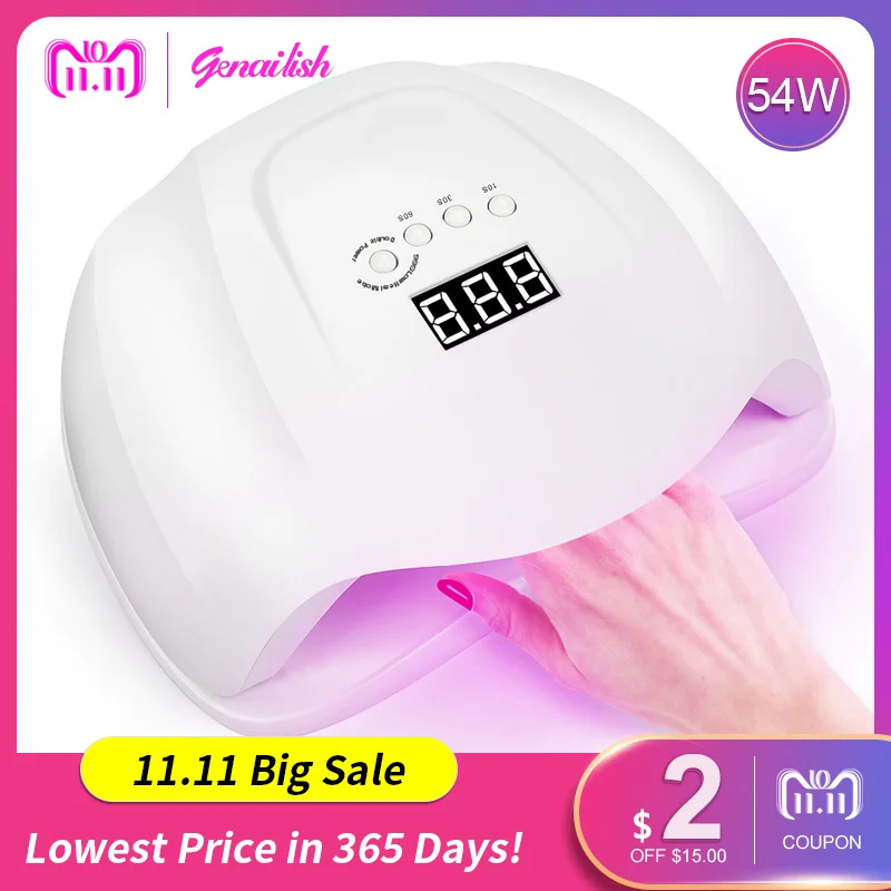 

genailish SUNX 54W UV Nail lamp 36 LEDs Nail dryer for All Gels with 10s/30s/60s button Perfect Thumb Solution