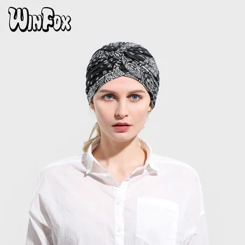 

Winfox New Design Fashioned Muslim White Black Navy Paisley Chemo Caps Turban Hats For Women Ladies Mother Gifts