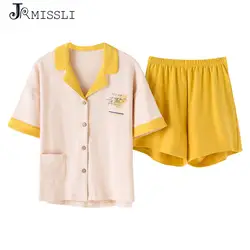 JRMISSLI лето для женщин's костюмы пижамный комплект плюс размеры короткий рукав хлопковые пижамы летние Пижама
