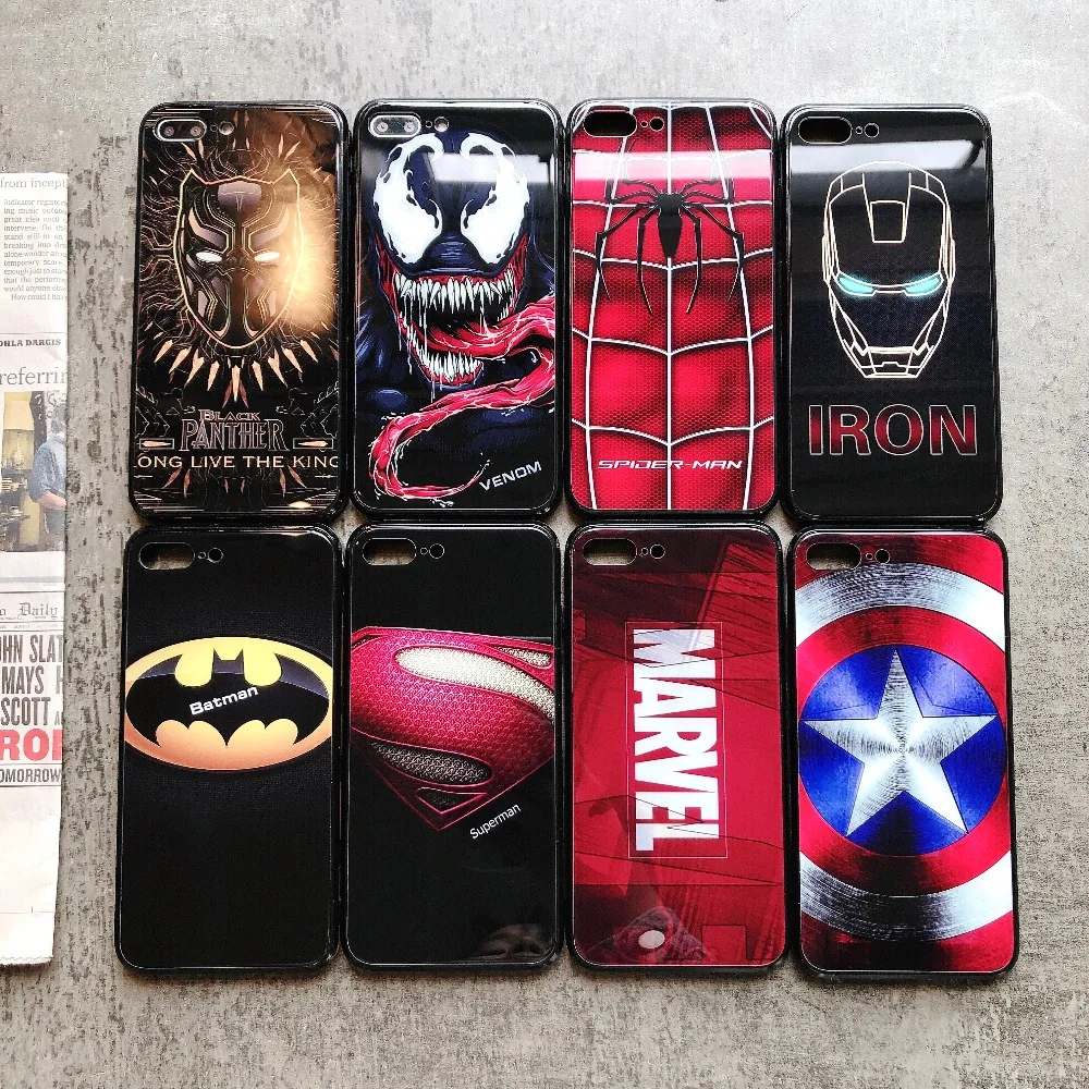 Роскошный чехол из закаленного стекла для телефона Marvel Мстители для iPhone 8 7 6 6s Plus 11 Pro XS MAX XR 10 8Plus чехол с человеком-пауком, Бэтменом, ядом