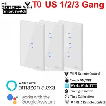 

Itead Sonoff T0US 120 Size 1/2/3 gang TX Wall Switches Remote Controlled Wifi Switch With Border Works With Alexa Google Home