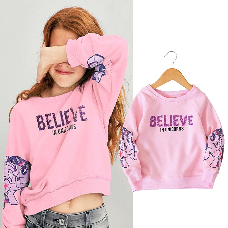 

Spring Autumn baby tee girls sweatshirt kids brand clothes children fashion tops letter sequin unicorn print 2 to 7 yrs