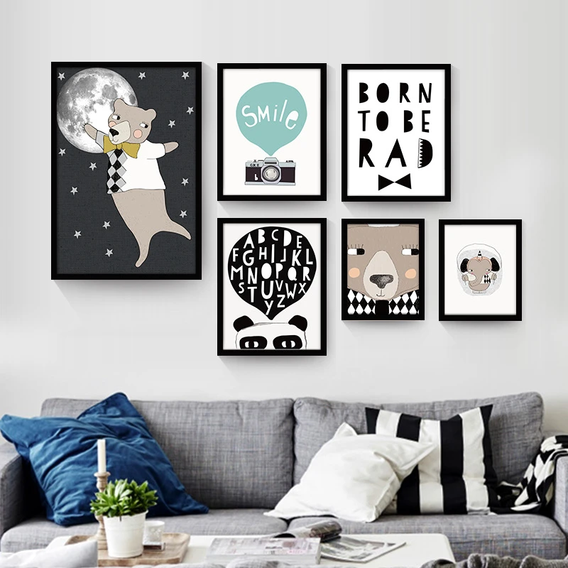 

Cute Cartoon Animals Print Nordic Decorative Mural Poster No Frame Canvas Drawing Wall Art Painting Sofa TV Background Ornaments