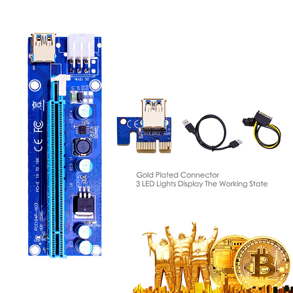 

AMZDEAL PCI-E 1X To 16X High Speed Riser Card Expansion Card Adapter Card Extended Line for BTC LTC Mining