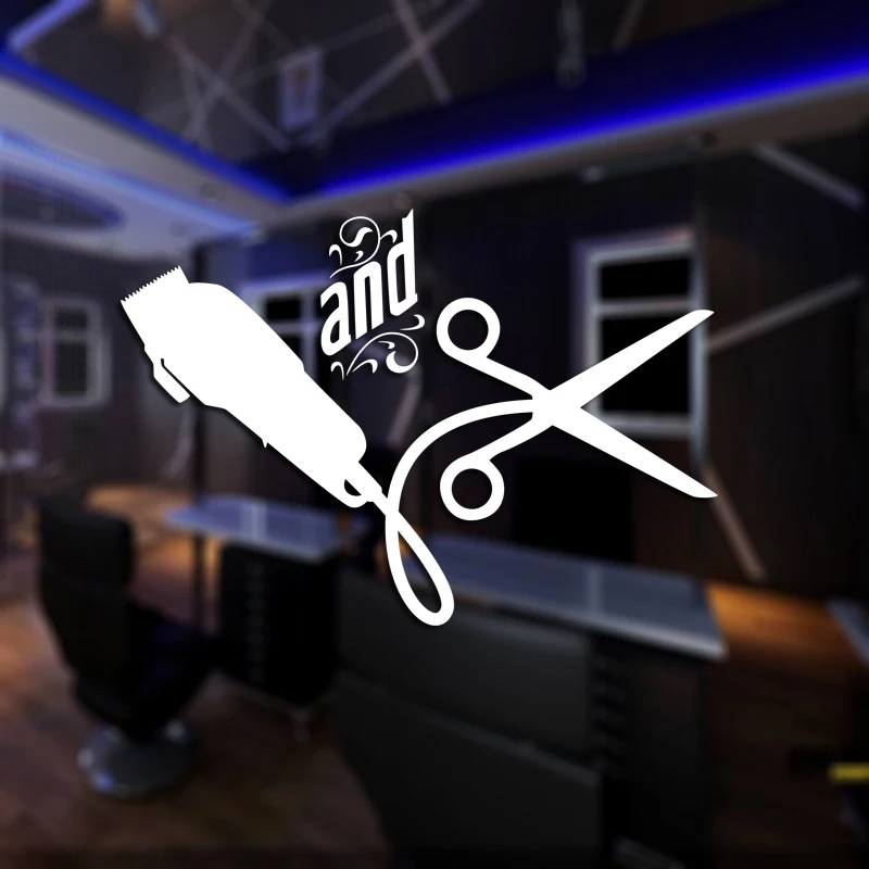 DCTAL Barber Shop Sticker Name Scissors Clipper Hair Salon Decal