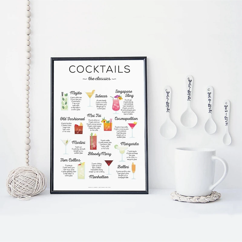 Cocktails The Classics Recipe Prints Kitchen Decor