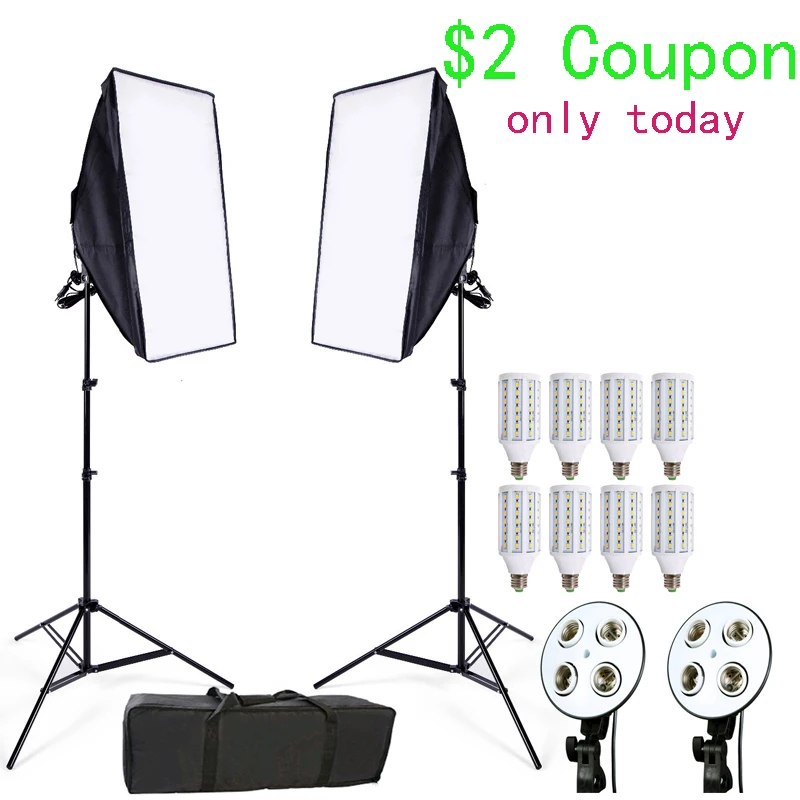 Goede Foto Studio 8 LED 24 w Softbox Kit Fotografische Verlichting Kit Camera amp; Foto Accessoires 2 licht stand 2 softbox voor Camera Photo
