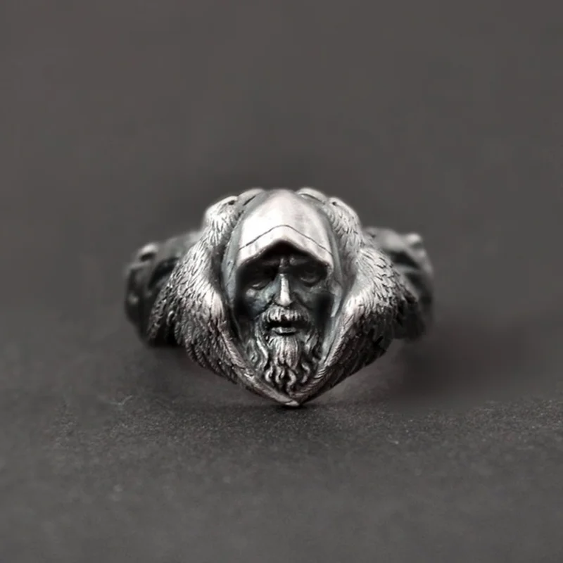 

EYHIMD Norse Mythology Odin Raven Silver Rings Mens Viking Wolf Stainless Steel Ring Scandinavian Amulet Jewelry