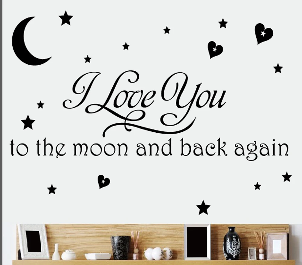 "I Love You To The Moon and Back Again"Romantic Love Quotes and Sayings Wall Decals Living Room Removable Wall Stickers Murals in Wall Stickers from Home