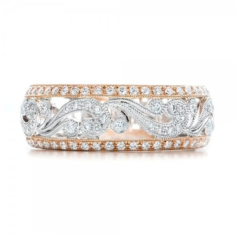 

Fashion Hollow Flower Cubic Zirconia Two-tone Color Rose Gold Ring for Women Rhinestone Wedding Rings Female Jewelry Z4