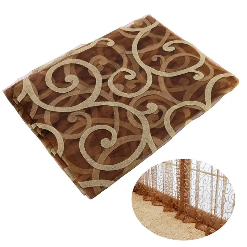 

Transparent Tulle Window Sheer Window Screen Rod Pocket Voile Curtains with Big Hooks Pattern