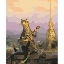 Играйте в гитарный кот животное DIY цифровая картина маслом цифры Современная Настенная живопись холст Рождественский подарок домашний декор