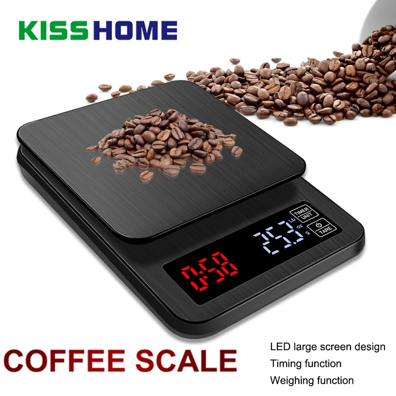 

Household Electric Scale 3/5/10kg/0.1g Drip Coffee Scale With LED Timer Electronic Digital Multi-functional Baking Kitchen Scale