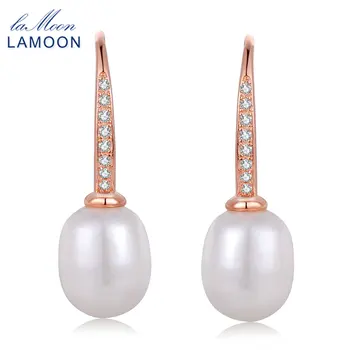 

Lamoon 925 Sterling Silver Drop Earrings For Women Fine Jewelry 8mm 100% Natural Freshwater Pearl Oval Dangle Earring S925 EI033