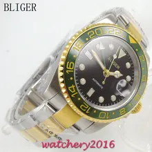 40mm Bliger GMT Auto Watch Sapphire glass black dial date Stainless steel Band luminous marks Automatic movement Men’s Watch
