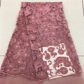 

VILLIEA Fashion Embroidery Royal Blue Mesh TulLe Lace Fabric 5yards 3D Applique Beaded African Lace Fabrics For Wedding Party