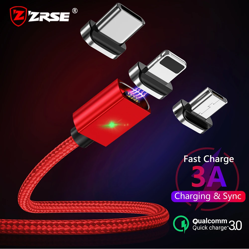 Магнитный кабель ZRSE Micro Usb для Iphone samsung 3A быстрой зарядки типа C Xiaomi Mi9 Redmi Note 7 K20 OnePlus