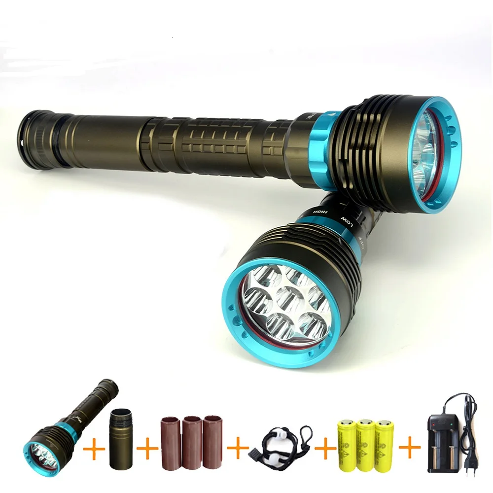 

10000Lumen 14000Lumen XML-L2/T6 LED Diving Flashlight LED Diving Torch Lantern Waterproof 50m Diver Flash Light USE 18650/26650