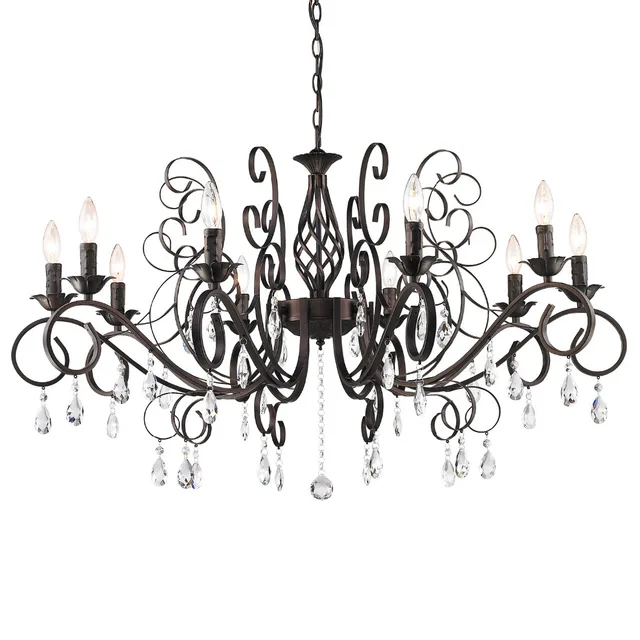 Big Luxury Wrought Iron Crystal Chandelier E12 10pcs Led Light Black Big Luxury Wrought Iron Crystal Chandelier E12 10pcs Led Light Black Vintage Antique Pendant Lamp