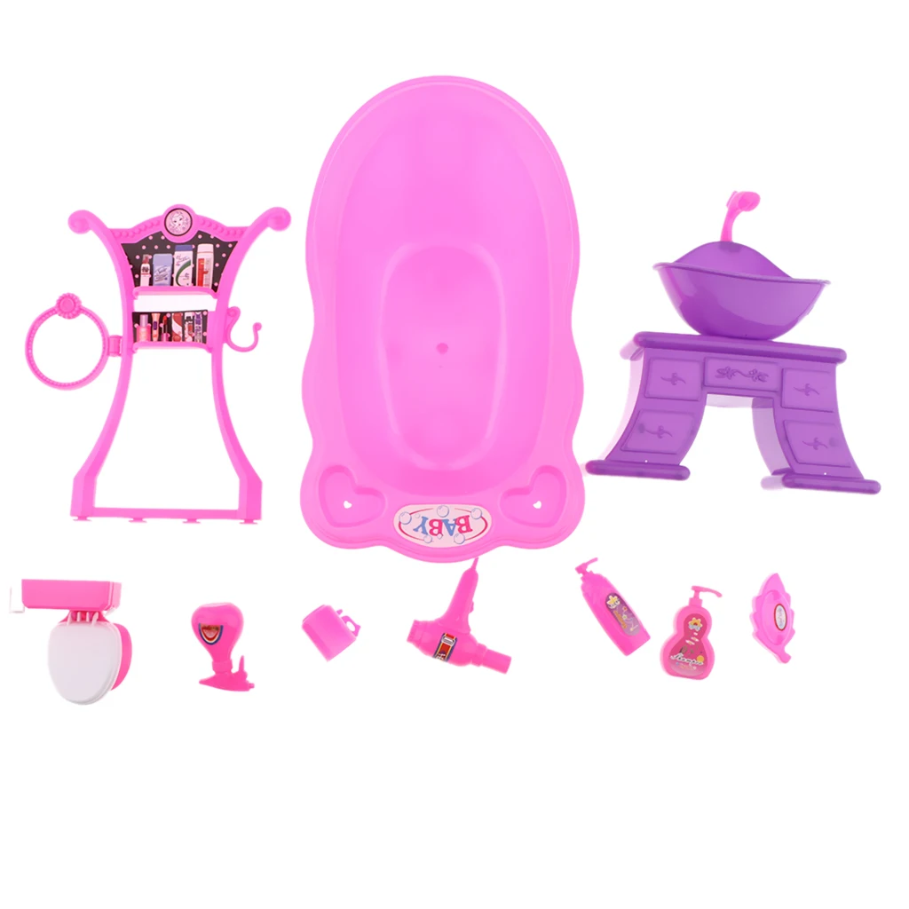 Simulation Pretend Play Bath Toys Fashion Doll Bath Sets Bathtub Toilet Wash Sink Furniture Toy Kids Pretend Play Toy