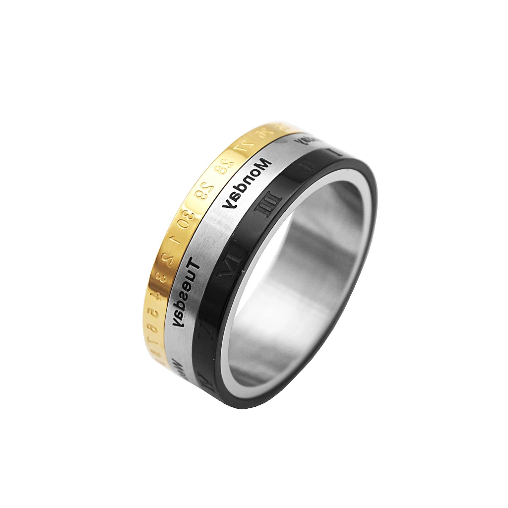 Novelty Calendar Charm Classic Turnable Roman Arabic Number Date Ring  US13