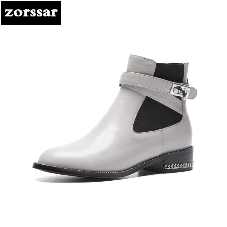 

{Zorssar} Fashion buckle Female boots flat Ankle boots Genuine Leather Chelsea boots women Booties Winter botas mujer invierno