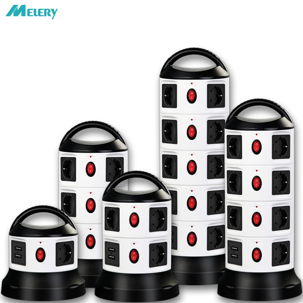 

Vertical Power Strip Multiple Socket Surge Protector 3/7/11/15/19 EU Plug Outlets with USB Switchable with 1.8m Extension Cable
