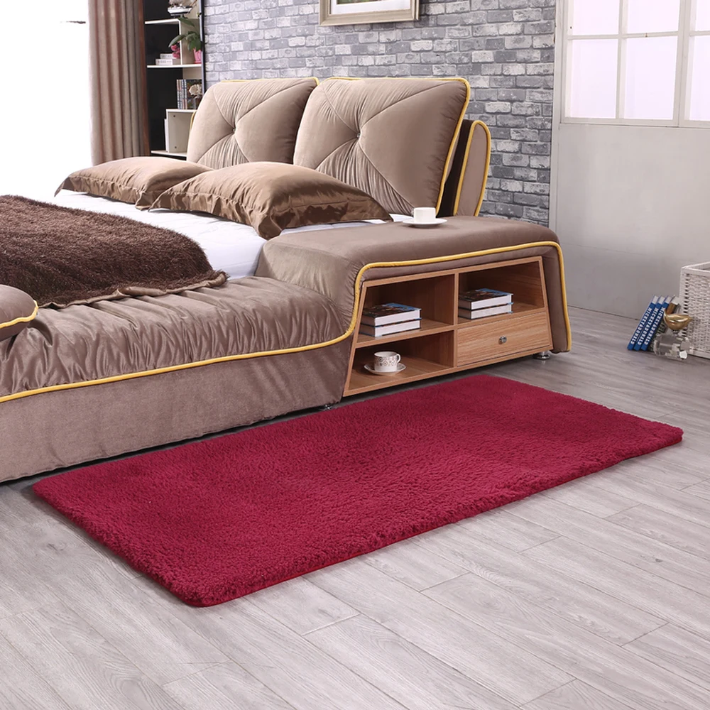 High Quality Red Cashmere Pure Color Carpet Bedside Blanket Pad High
