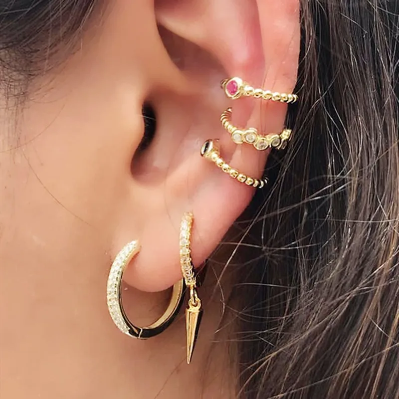 

2019 New Round Circle with cone gold color Charm Female Fashion drop Earrings pave cz Jewelry for Women Wedding Party Date Decor