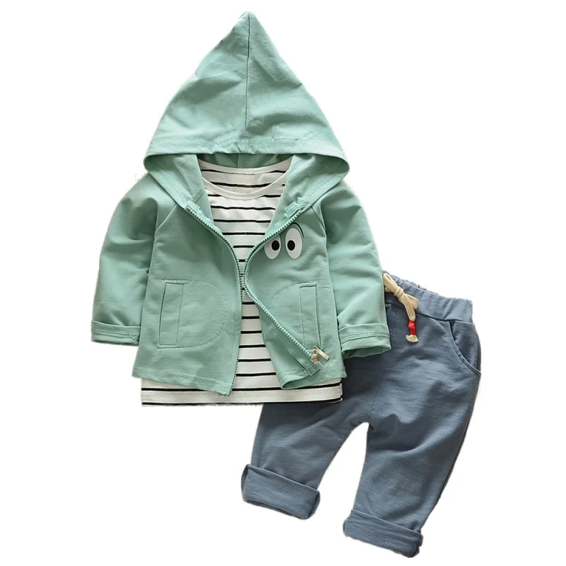 

Baby Toddler Boy Girl Casual Long Sleeve Stripe Shirt Blouse + Long Trousers + Eye Printed Coat 3Pcs Suit Set New