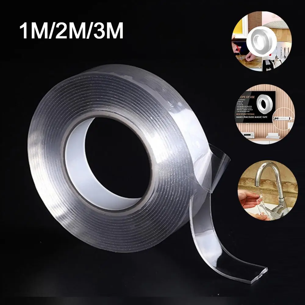 

1 Roll Reusable Transparent Double-sided Tape Can Washed Acrylic Fixing Tape Nano tape No Trace Magic Car Double-sided Tape