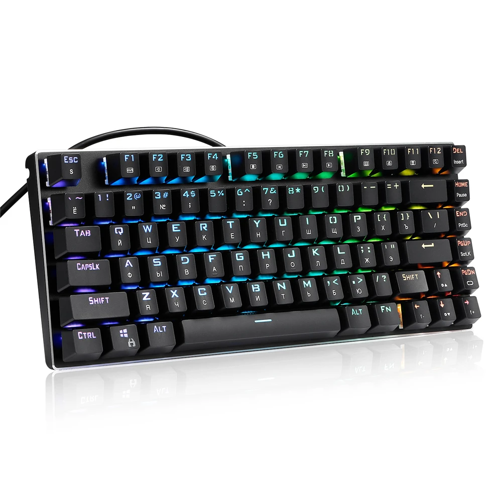 Russo Inglês Pequeno Teclado Mecânico Rgb Retroiluminado Led 81 Chaves Azul Interruptores Letras Russas para Jogos de Digitação Z88