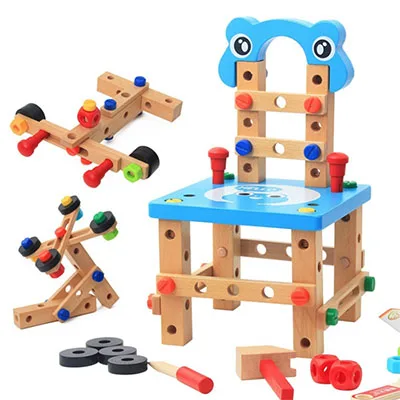 Винт DIY гайка в сборе разборная игрушка-конструктор деревянные строительные блоки многофункциональное кресло детская обучающая игрушка в подарок - Цвет: Синий