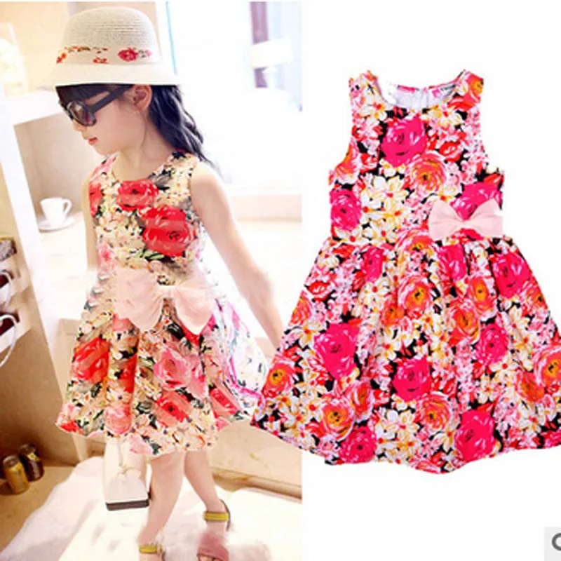2016 Girls Summer Dress Cute Rose Pattern Bow Design Kids Dresses For Cotton Sleeveless Baby Girl Soft T3 In From Mother 2016 Girls Summer Dress Cute Rose Pattern Bow Design Kids Dresses For Cotton Sleeveless Baby Girl Soft T3 In From Mother