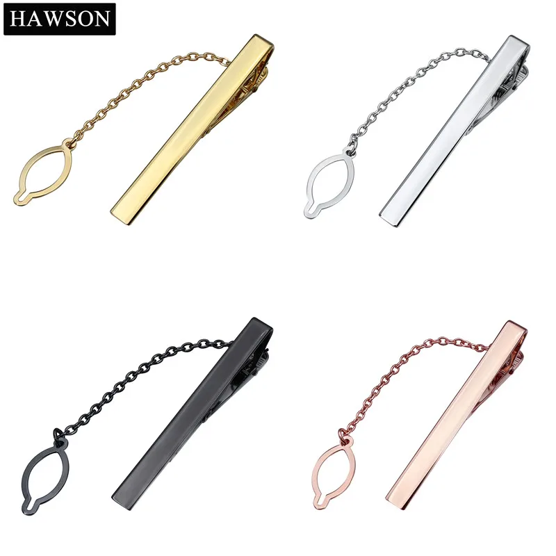 Tie Clip Gold HAWSON Mens Tie Tacks For Men With Chain Round Gold Tie Pins Wedding Business Birthday Anniversary Initials A-Z Tie Clip Gifts, Metal, No Gemstone Tie Clips For Men
