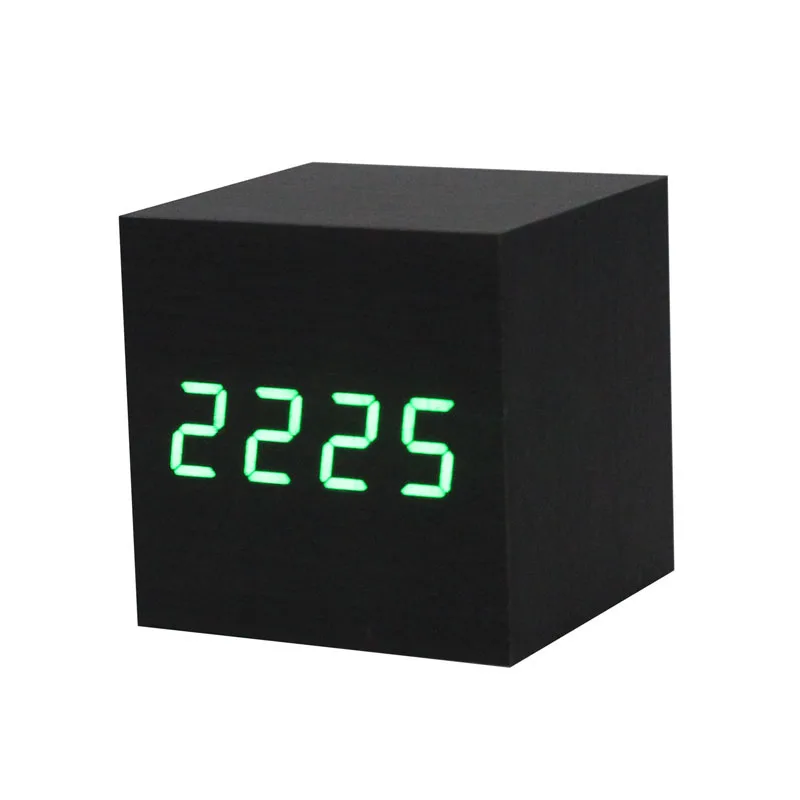 

1PC Digital LED Black Wooden Wood Desk Alarm Black table Clock Voice Control square reloj despertador houten wekker