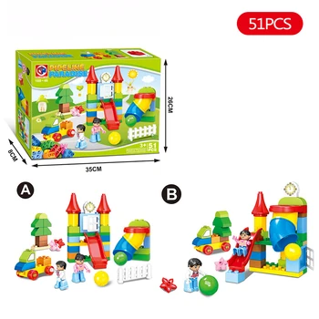 

51Pcs/Lot Happy Pipeline Construction Building Blocks Sets DIY Large Particles Bricks Model Toy Compatible with Duploe Figures