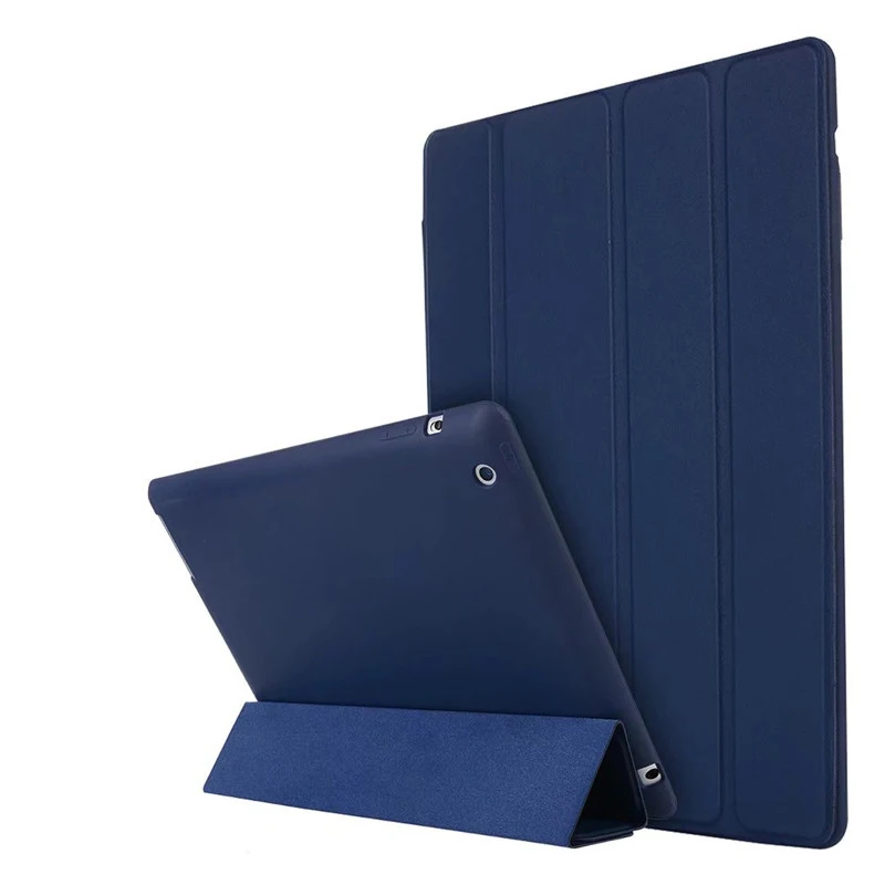 Для IPad 4 IPad 2 кожаный чехол мягкая Вернуться ТПУ Trifold Smart Cover противоударный Защитный чехол для IPad 2/3 /4 - Цвет: Dark Blue