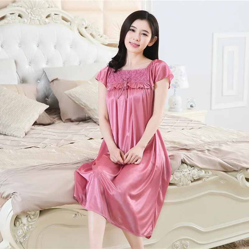 

YINSILAIBEI Rose Women's Sexy Sleepwear Plus Size Ice Silk Satin Night Dress Nightgown Female Lingerie Dress Sexy Nightwear #30