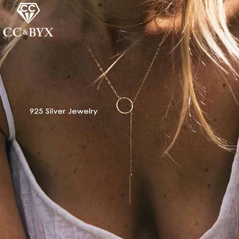 CC 925 Чистое серебро ожерелья подвески для женщин Длинная подвеска палочка простой дизайн ожерелье стильные ювелирные изделия вечерние подарки CCN302